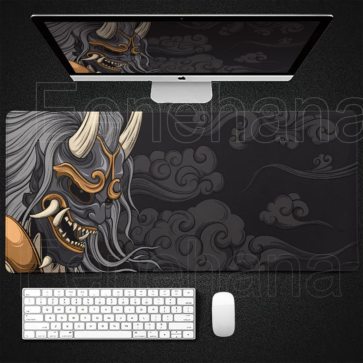 Black Ghost Face Non-slip Mouse Pad Gamer Desk Mat HD Print Japanese Samurai Devil Mask PC Gaming Accessories Computer Table Pad