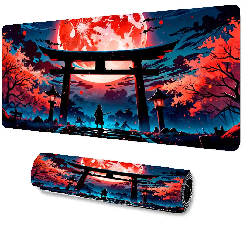 Japanese Sakura Samurai Black Mouse Pad Game Player Table Pad Anti-Slip Red Bushido Large Size Computer Game Player