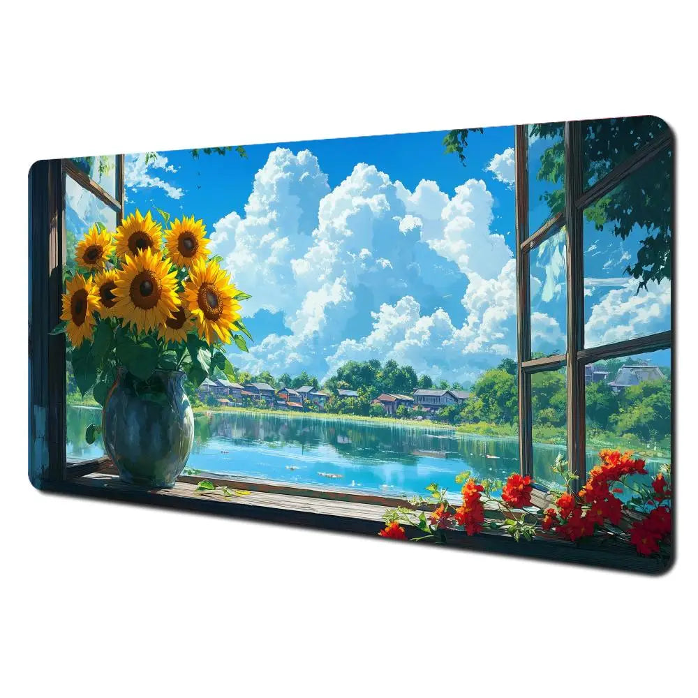 Summer scenery and orange cat Mouse Pad Desk Mat Gaming mat gamer pc accessories rubber anti-slip keypad expansion mousepad