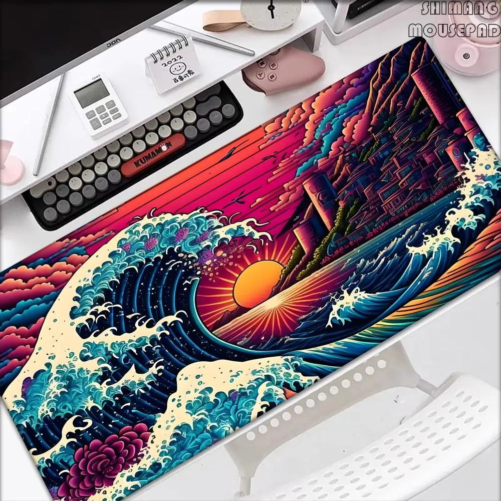 The Great Wave Off Kanagawa Black Gaming Mouse Pad Cushions Non-slip Pad Pad on The Table Carpet Gamepad Desk Gadget Mouse Mat
