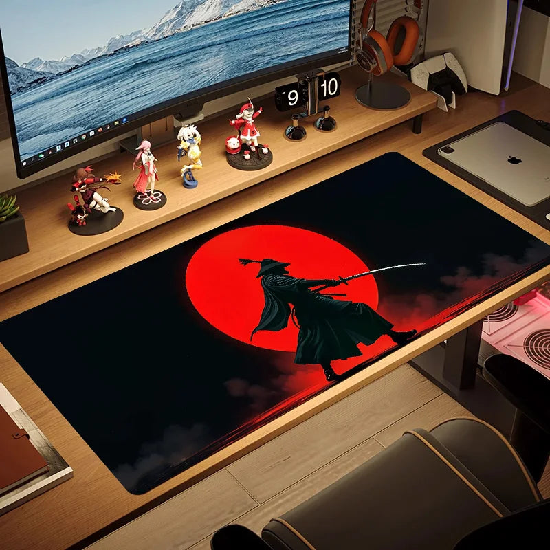 Japanese Sakura Samurai Black Mouse Pad Game Player Table Pad Anti-Slip Red Bushido Large Size Computer Game Player