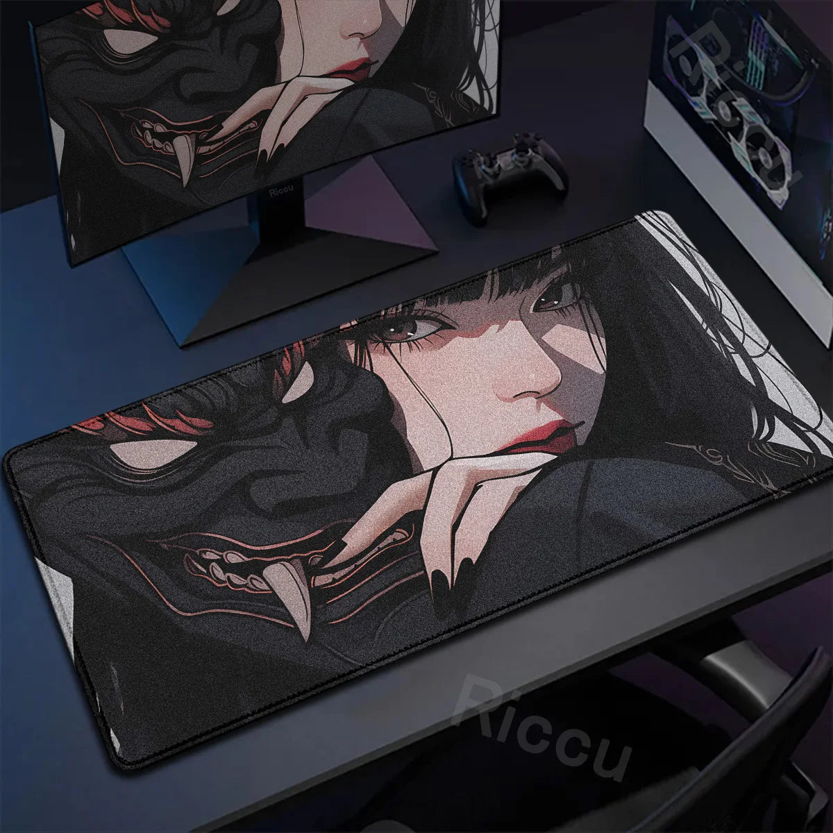 40x90cm Gaming Samurai Oni Mouse Pad Japan Mask Girl Deskmat Large Gamer Professional Premium Mousepad Speed Control Accessories