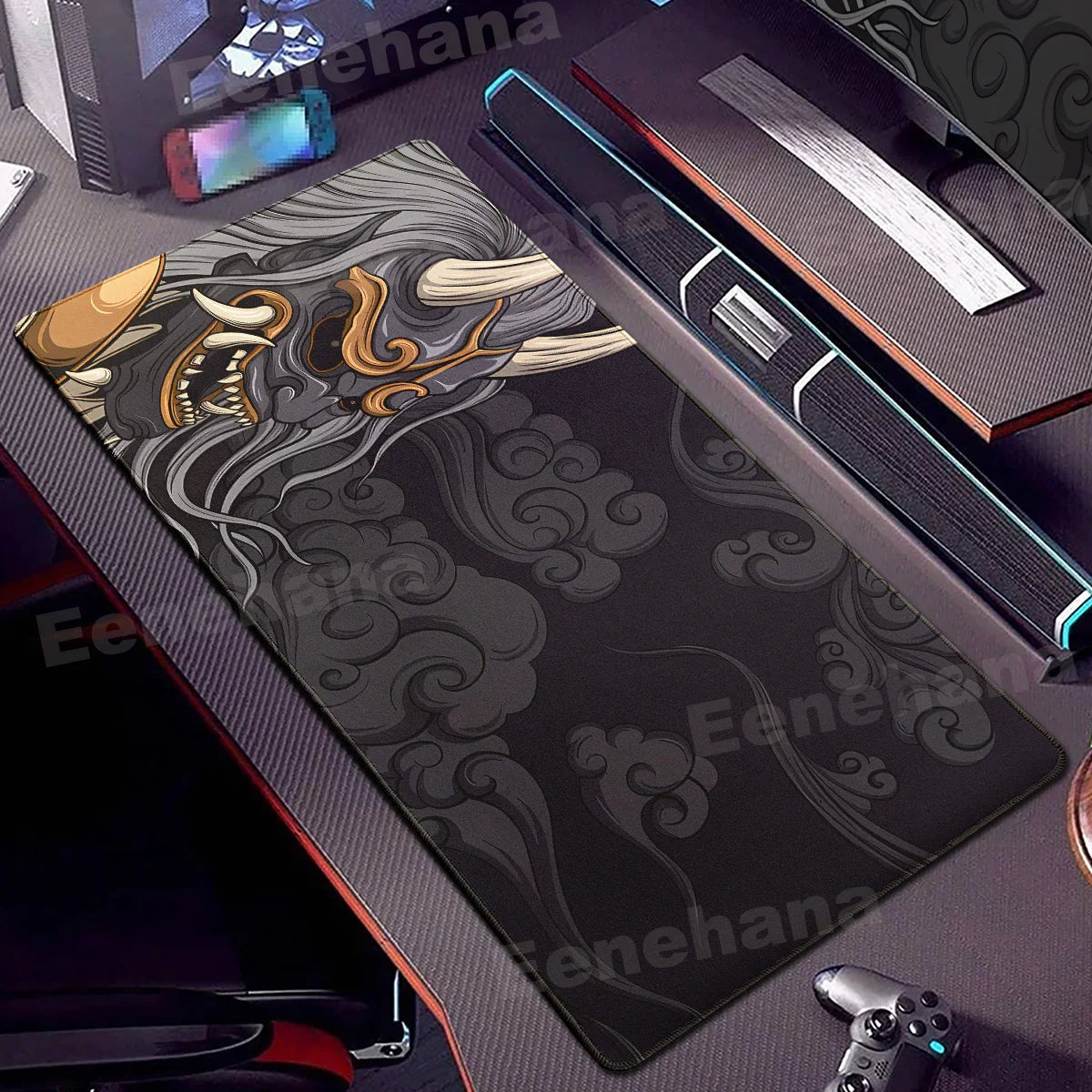 Black Ghost Face Non-slip Mouse Pad Gamer Desk Mat HD Print Japanese Samurai Devil Mask PC Gaming Accessories Computer Table Pad