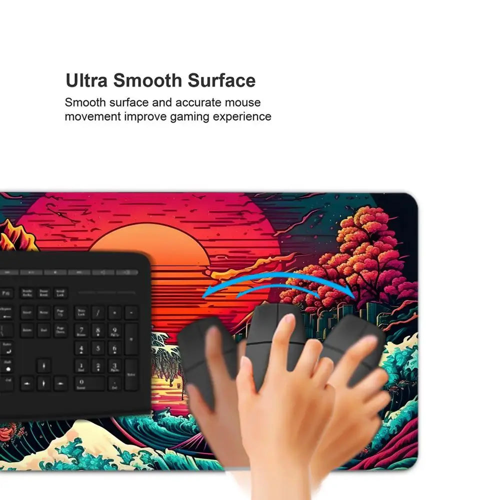 The Great Wave Off Kanagawa Black Gaming Mouse Pad Cushions Non-slip Pad Pad on The Table Carpet Gamepad Desk Gadget Mouse Mat