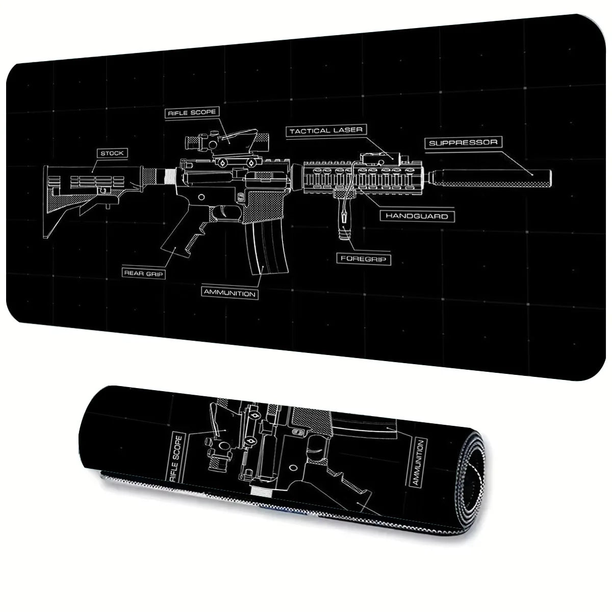 Black and White Guns Gaming Mouse Pad Large Non-slip Rubber Base Seamed Edge 900x400 PC Tablet Mat Mousepad Gamer Office Carpet