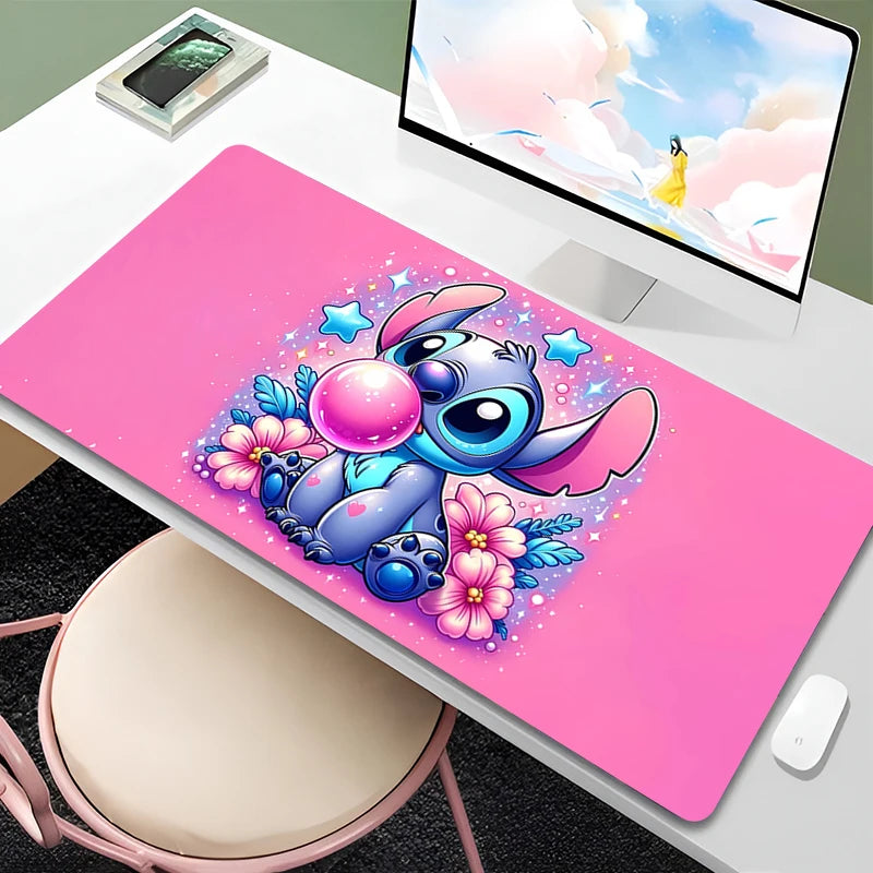 Mouse Pad Anime Green Plants Kawaii Mousepad PC Cartoon Stitch HD Print XXL Desk Mat Laptop Cute Gaming Accessories Keyboard Pad