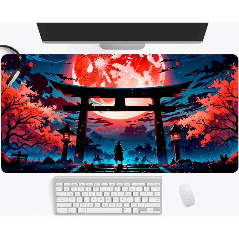 Japanese Sakura Samurai Black Mouse Pad Game Player Table Pad Anti-Slip Red Bushido Large Size Computer Game Player