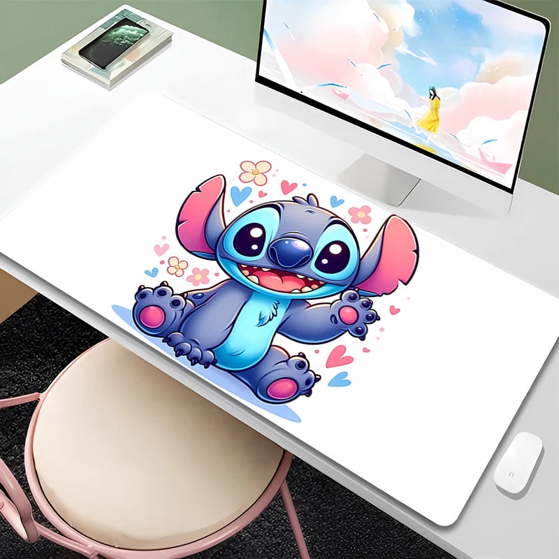 Mouse Pad Anime Green Plants Kawaii Mousepad PC Cartoon Stitch HD Print XXL Desk Mat Laptop Cute Gaming Accessories Keyboard Pad