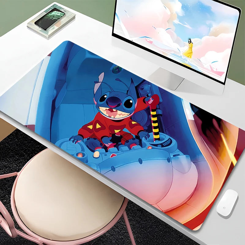 Mouse Pad Anime Green Plants Kawaii Mousepad PC Cartoon Stitch HD Print XXL Desk Mat Laptop Cute Gaming Accessories Keyboard Pad