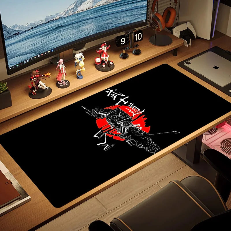 Japanese Sakura Samurai Black Mouse Pad Game Player Table Pad Anti-Slip Red Bushido Large Size Computer Game Player