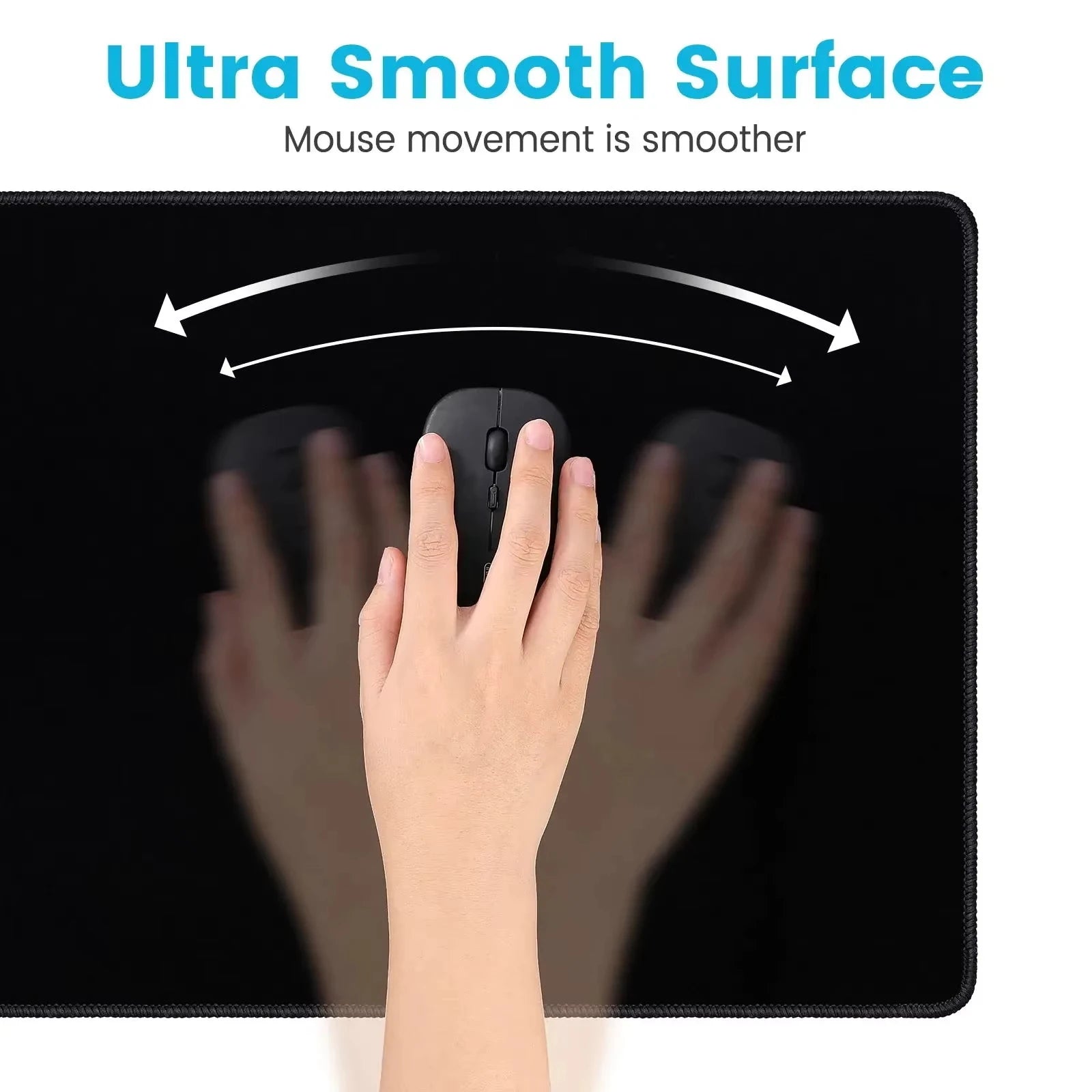 Black Mouse Pad  large mousemat computer gamer office stitched edge keyboard desk mat washable non-slip