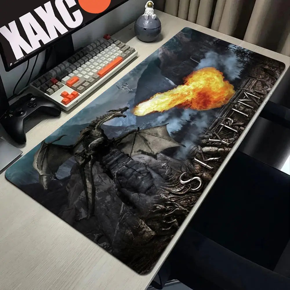 Skyrim Large Gaming Mouse Pad Computer Mousepad PC Gamer Laptop Mouse Mat Office Mausepad XXL Silicone Keyboard Mat Desk Pad