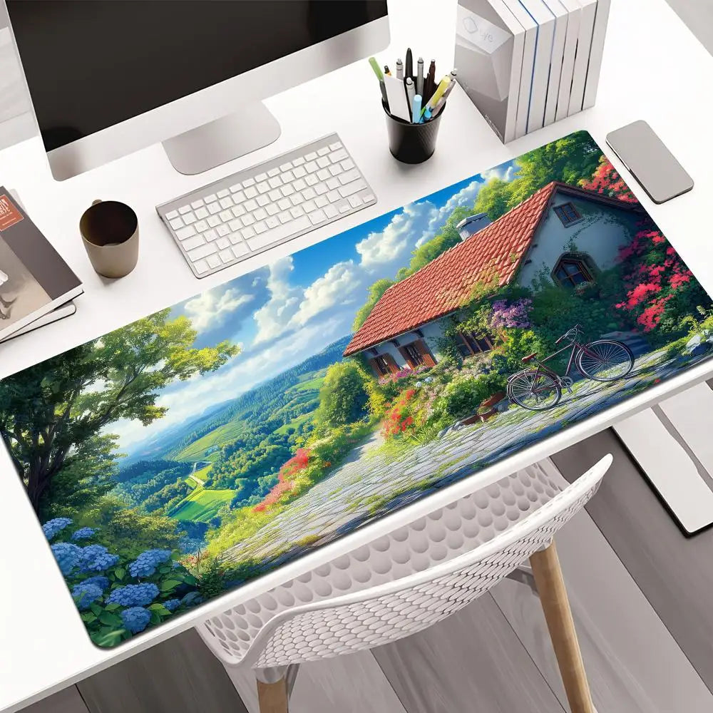 Summer scenery and orange cat Mouse Pad Desk Mat Gaming mat gamer pc accessories rubber anti-slip keypad expansion mousepad