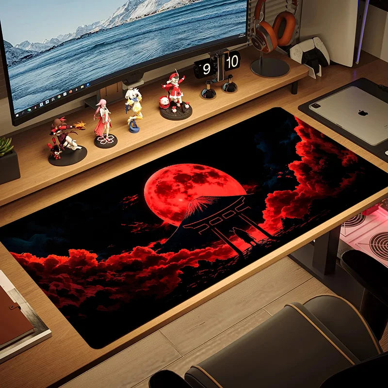 Japanese Sakura Samurai Black Mouse Pad Game Player Table Pad Anti-Slip Red Bushido Large Size Computer Game Player