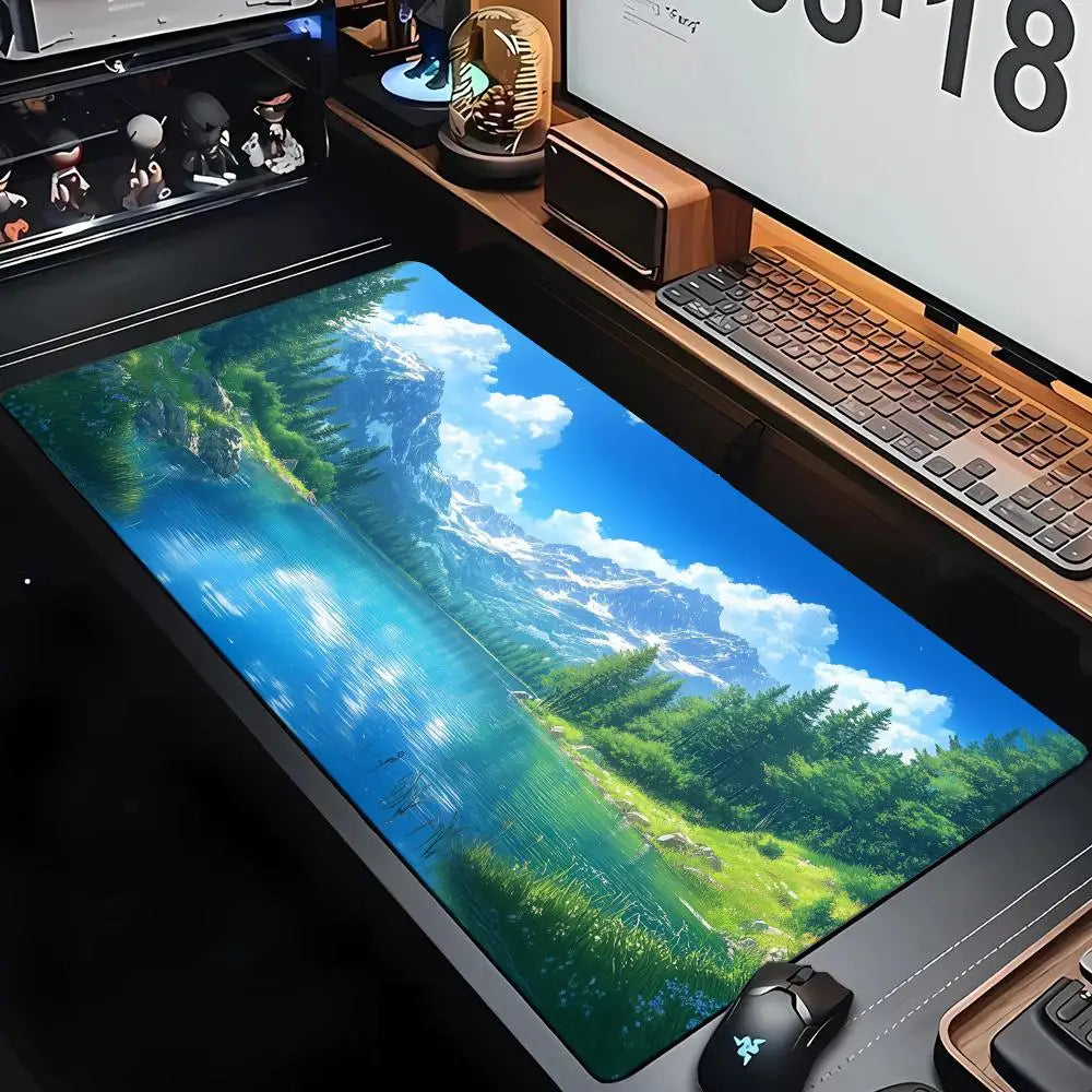 Summer scenery and orange cat Mouse Pad Desk Mat Gaming mat gamer pc accessories rubber anti-slip keypad expansion mousepad