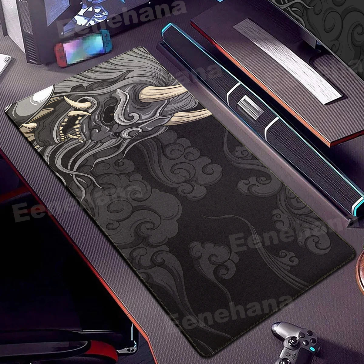 Black Ghost Face Non-slip Mouse Pad Gamer Desk Mat HD Print Japanese Samurai Devil Mask PC Gaming Accessories Computer Table Pad