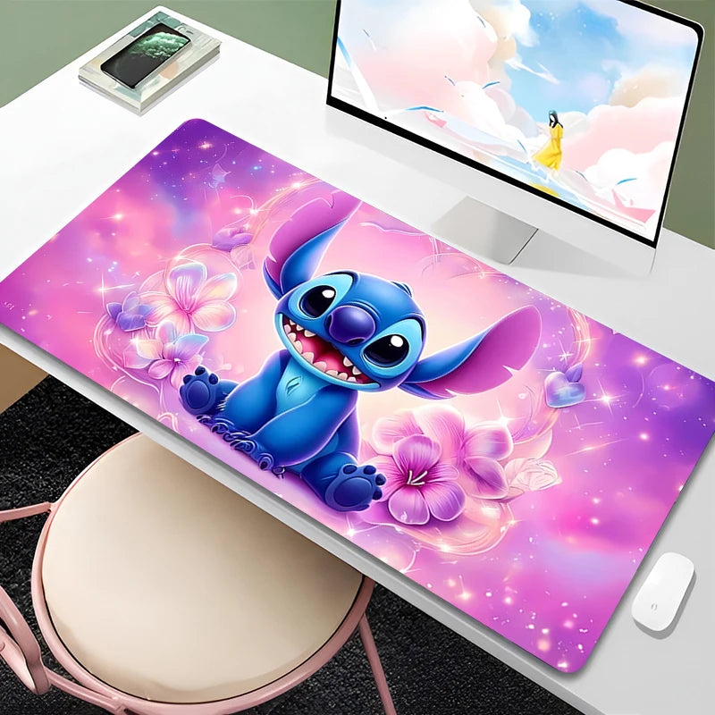 Mouse Pad Anime Green Plants Kawaii Mousepad PC Cartoon Stitch HD Print XXL Desk Mat Laptop Cute Gaming Accessories Keyboard Pad