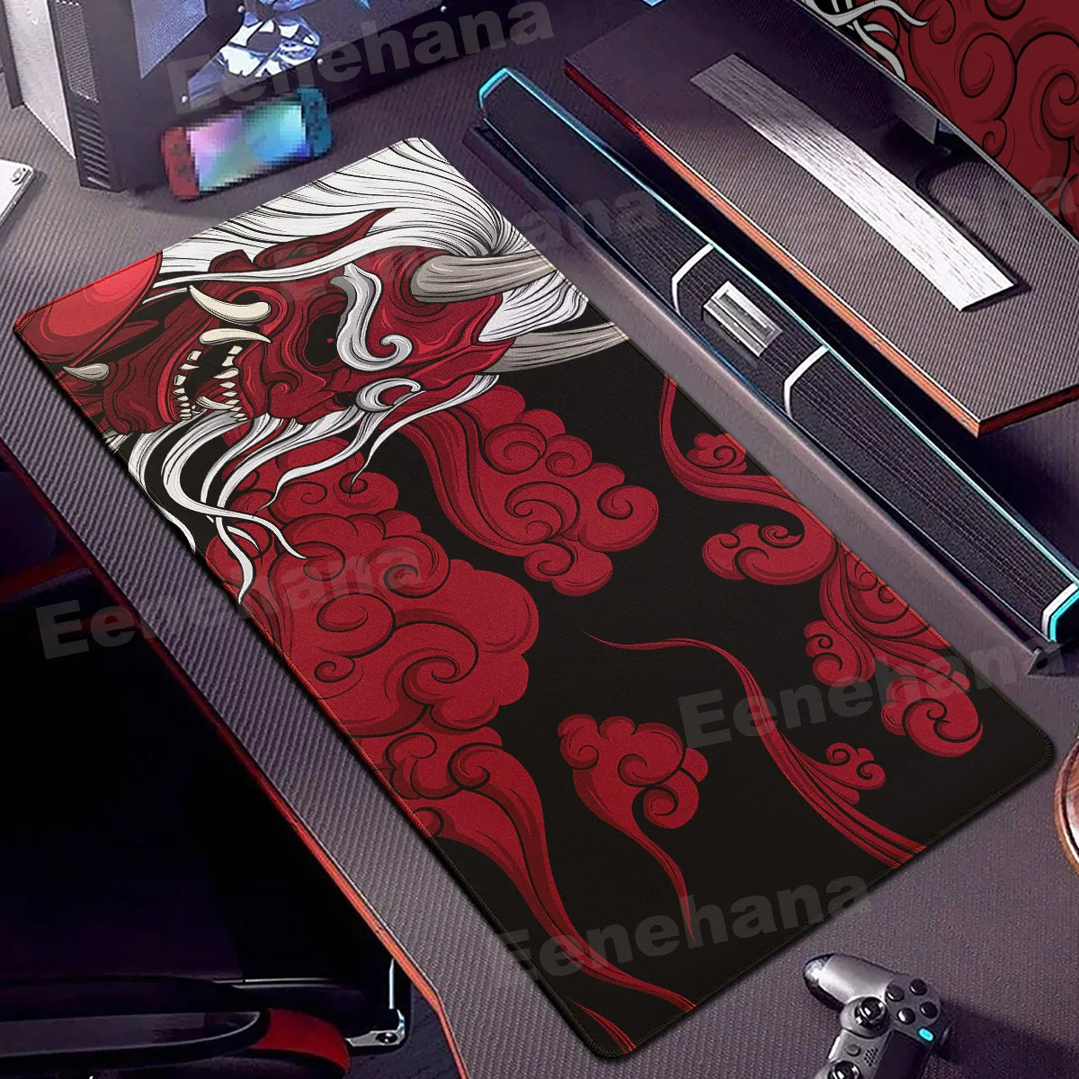 Black Ghost Face Non-slip Mouse Pad Gamer Desk Mat HD Print Japanese Samurai Devil Mask PC Gaming Accessories Computer Table Pad