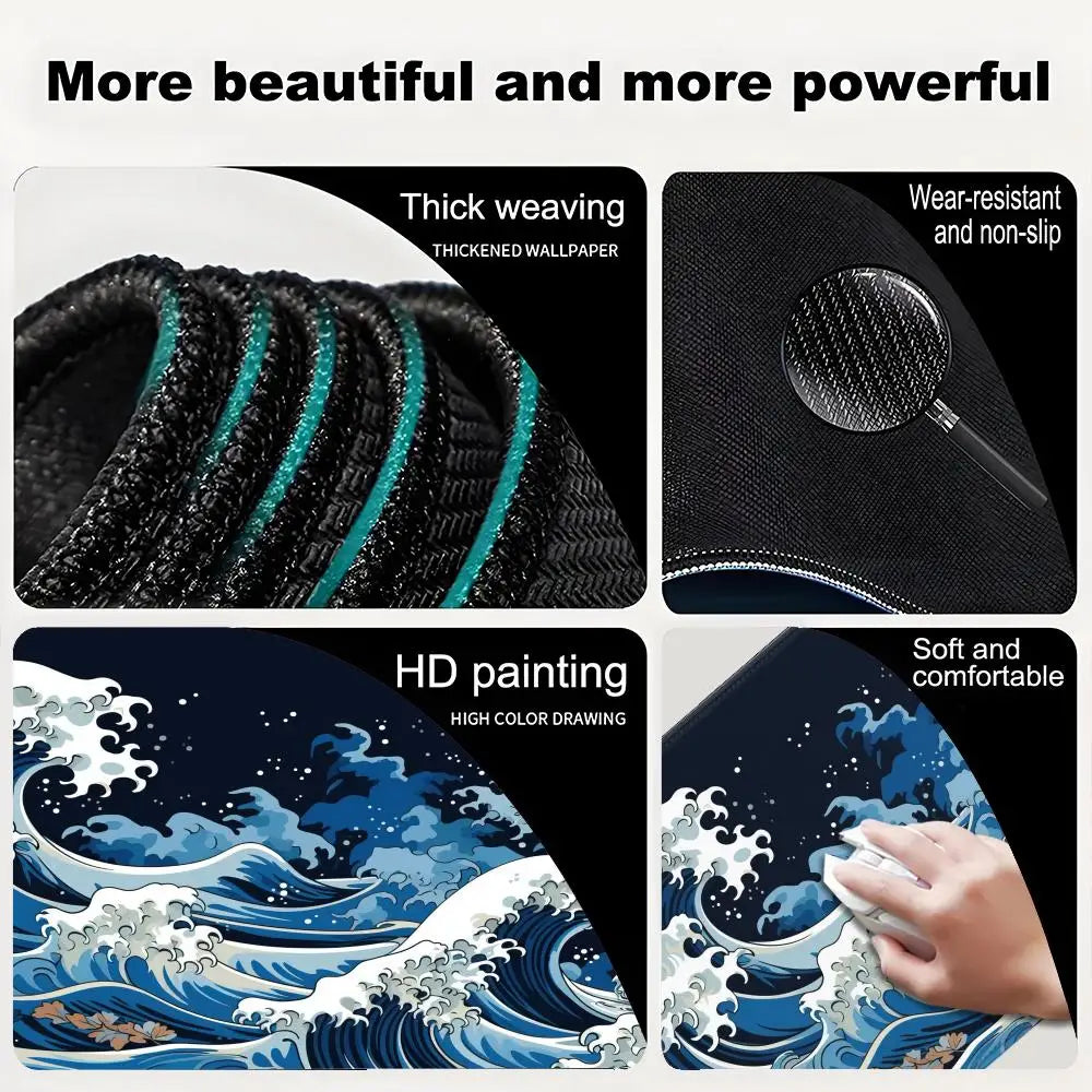 The Great Wave Off Kanagawa Black Gaming Mouse Pad Cushions Non-slip Pad Pad on The Table Carpet Gamepad Desk Gadget Mouse Mat