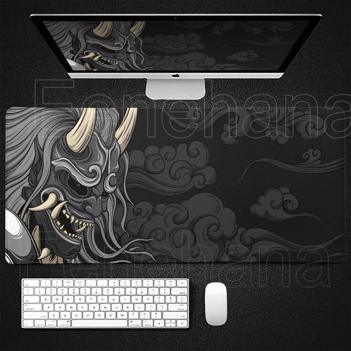 Black Ghost Face Non-slip Mouse Pad Gamer Desk Mat HD Print Japanese Samurai Devil Mask PC Gaming Accessories Computer Table Pad