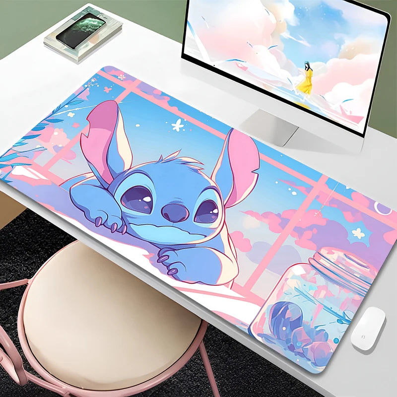 Mouse Pad Anime Green Plants Kawaii Mousepad PC Cartoon Stitch HD Print XXL Desk Mat Laptop Cute Gaming Accessories Keyboard Pad