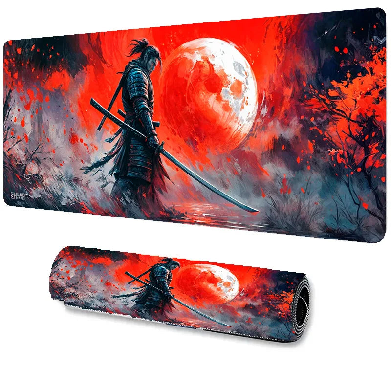 Japanese Sakura Samurai Black Mouse Pad Game Player Table Pad Anti-Slip Red Bushido Large Size Computer Game Player