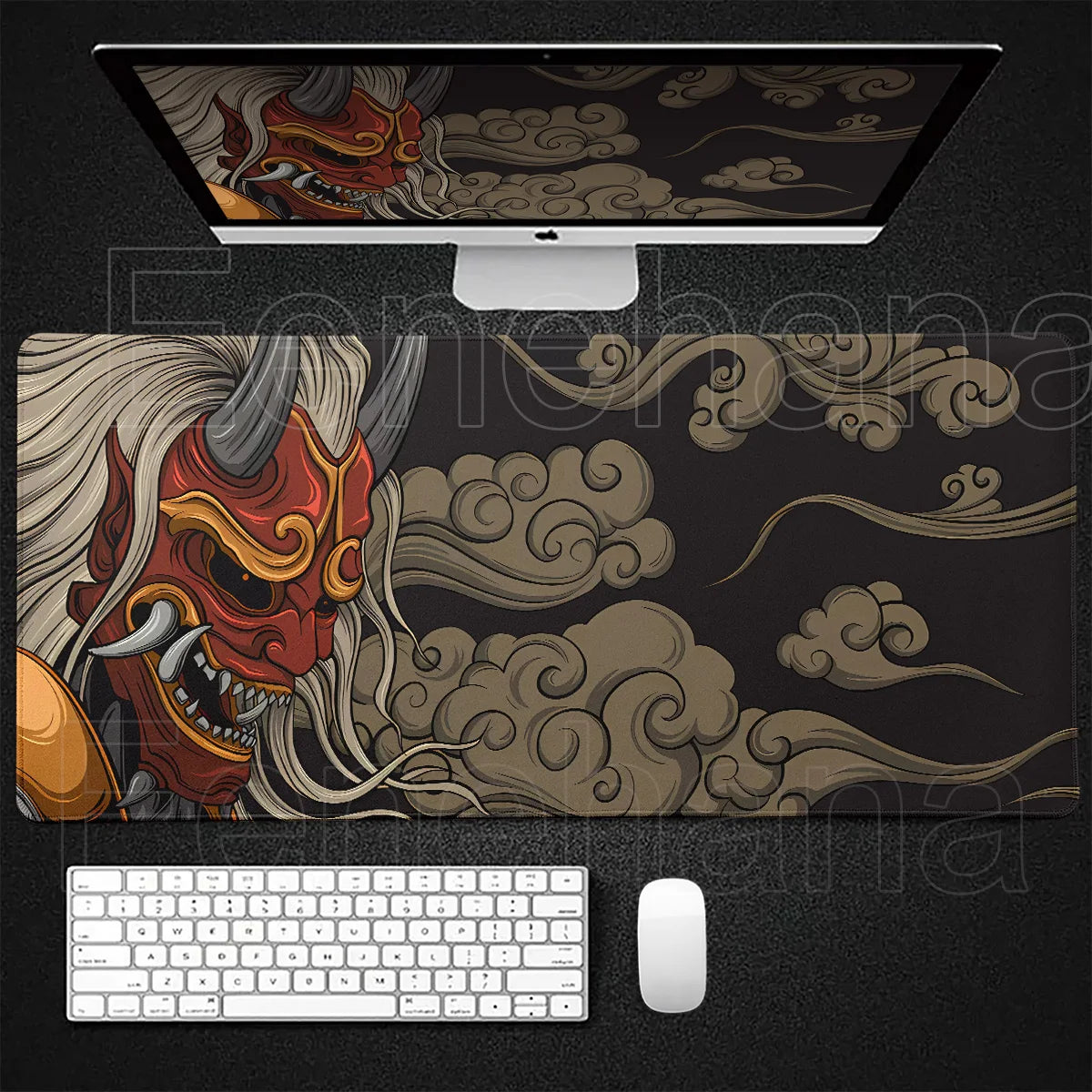 Black Ghost Face Non-slip Mouse Pad Gamer Desk Mat HD Print Japanese Samurai Devil Mask PC Gaming Accessories Computer Table Pad