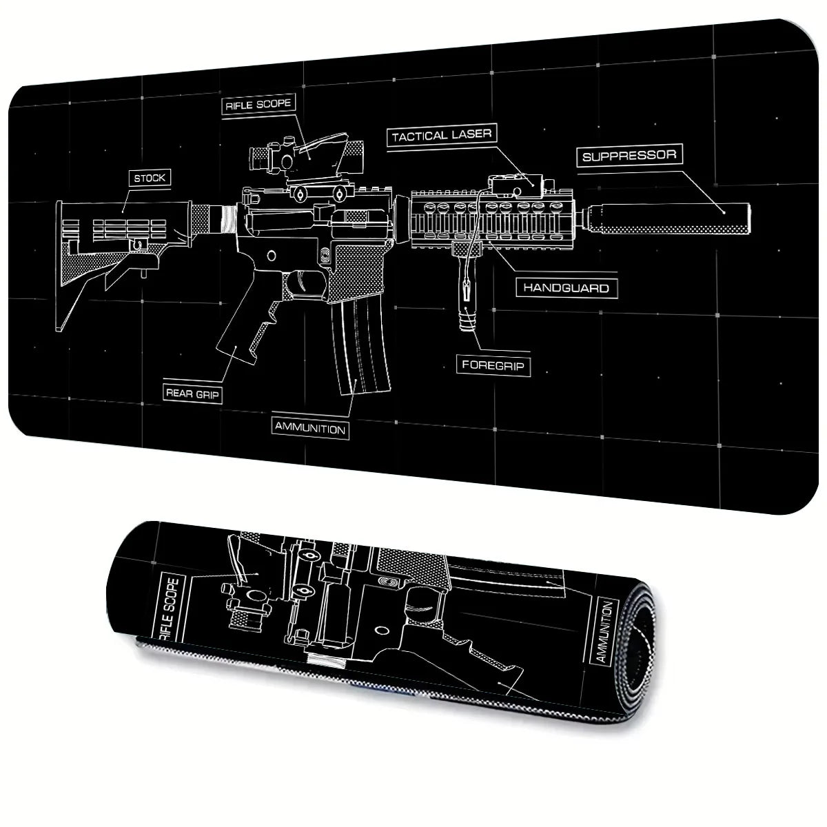 Black and White Guns Gaming Mouse Pad Large Non-slip Rubber Base Seamed Edge 900x400 PC Tablet Mat Mousepad Gamer Office Carpet