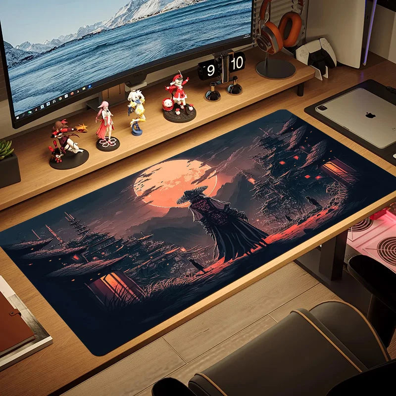 Japanese Sakura Samurai Black Mouse Pad Game Player Table Pad Anti-Slip Red Bushido Large Size Computer Game Player