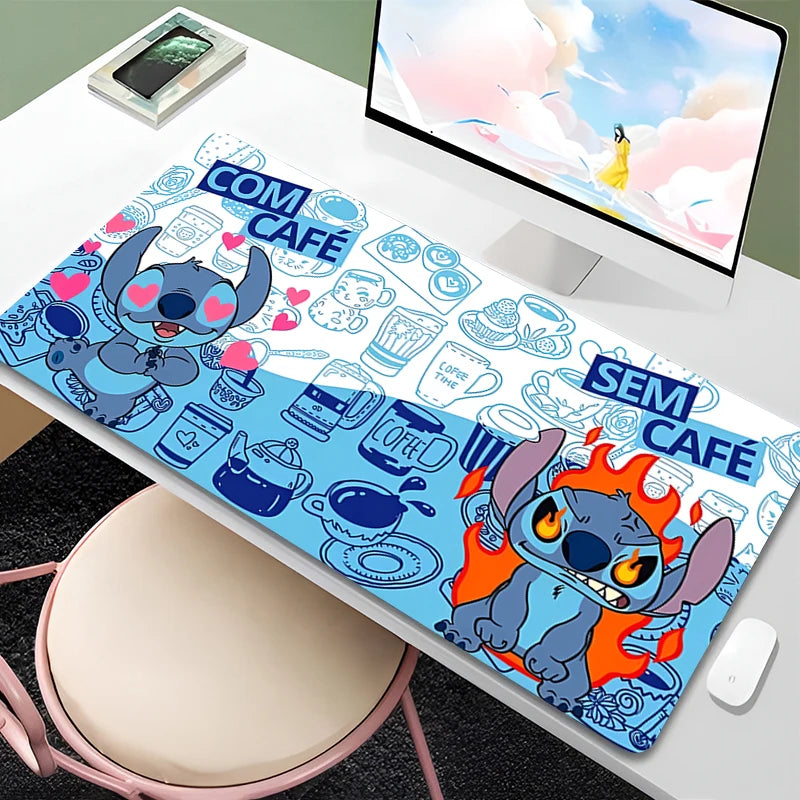 Mouse Pad Anime Green Plants Kawaii Mousepad PC Cartoon Stitch HD Print XXL Desk Mat Laptop Cute Gaming Accessories Keyboard Pad