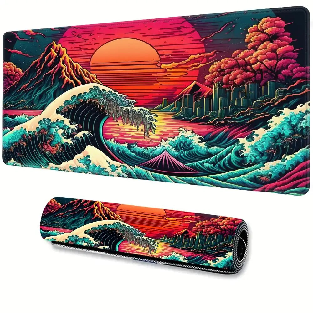 The Great Wave Off Kanagawa Black Gaming Mouse Pad Cushions Non-slip Pad Pad on The Table Carpet Gamepad Desk Gadget Mouse Mat