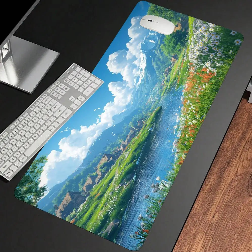 Summer scenery and orange cat Mouse Pad Desk Mat Gaming mat gamer pc accessories rubber anti-slip keypad expansion mousepad