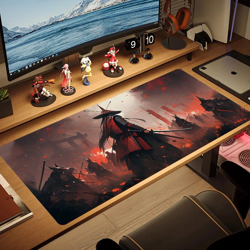 Japanese Sakura Samurai Black Mouse Pad Game Player Table Pad Anti-Slip Red Bushido Large Size Computer Game Player