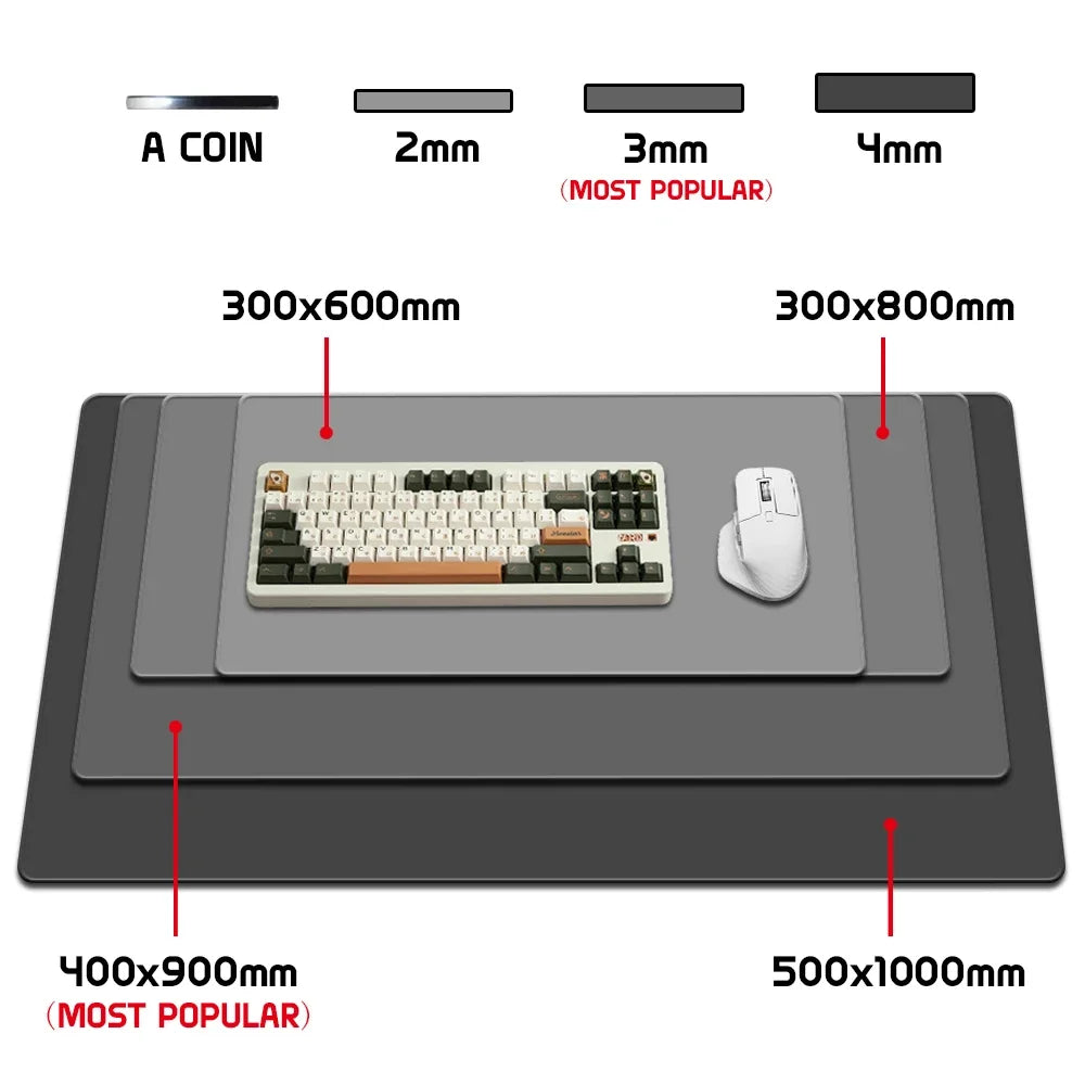 Black Mouse Pad  large mousemat computer gamer office stitched edge keyboard desk mat washable non-slip