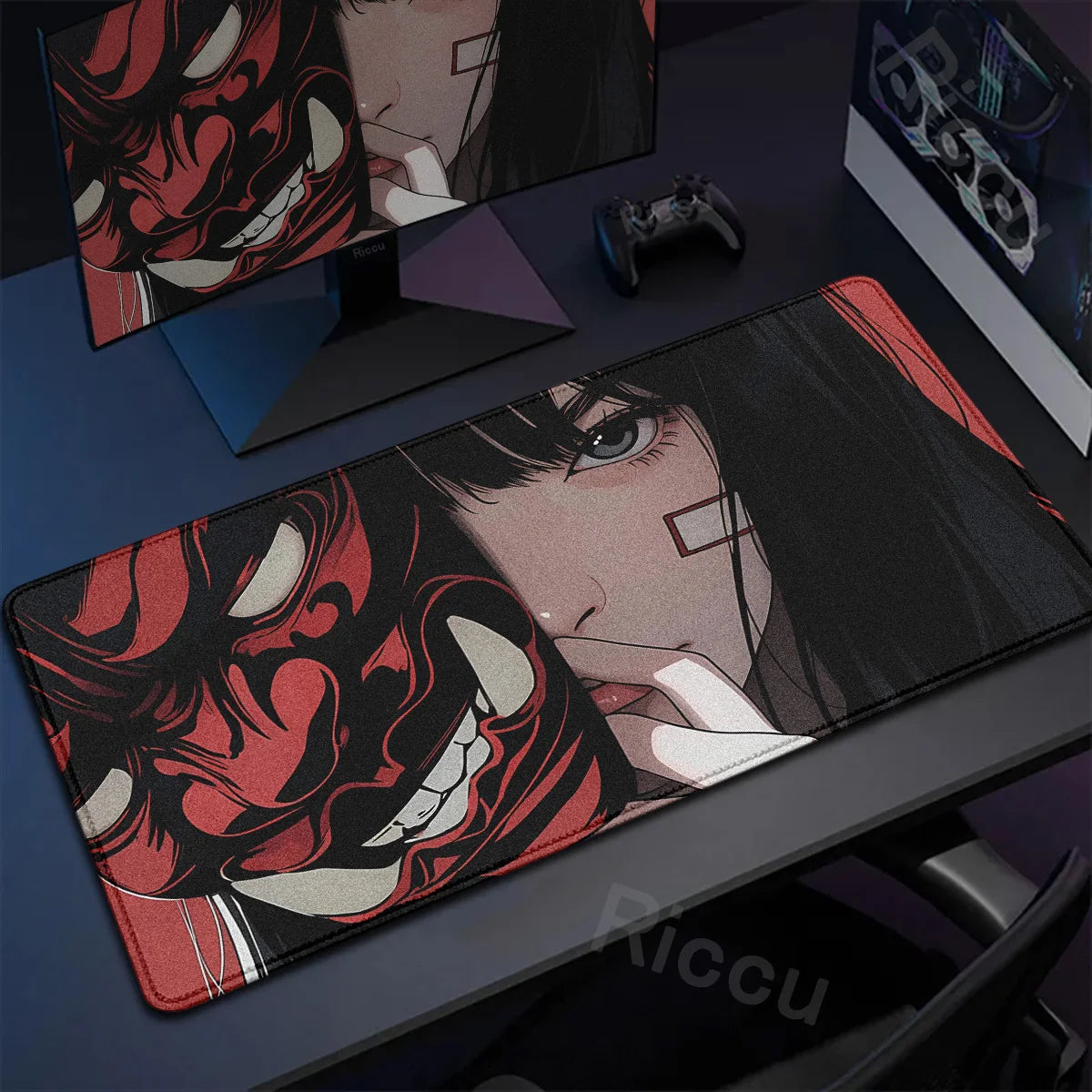 40x90cm Gaming Samurai Oni Mouse Pad Japan Mask Girl Deskmat Large Gamer Professional Premium Mousepad Speed Control Accessories