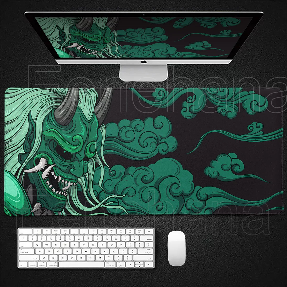 Black Ghost Face Non-slip Mouse Pad Gamer Desk Mat HD Print Japanese Samurai Devil Mask PC Gaming Accessories Computer Table Pad