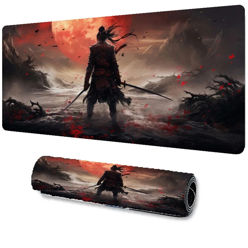 Japanese Sakura Samurai Black Mouse Pad Game Player Table Pad Anti-Slip Red Bushido Large Size Computer Game Player