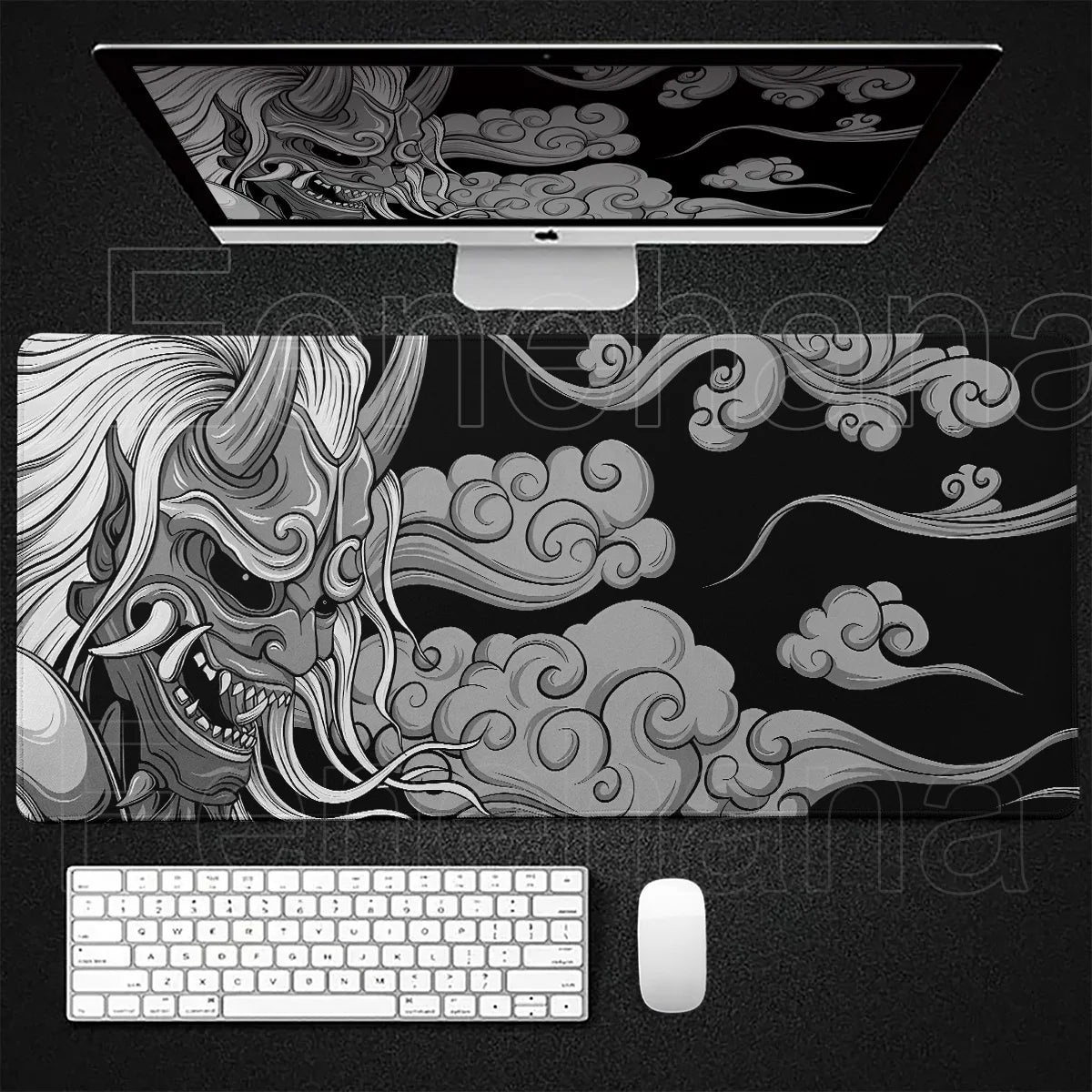 Black Ghost Face Non-slip Mouse Pad Gamer Desk Mat HD Print Japanese Samurai Devil Mask PC Gaming Accessories Computer Table Pad