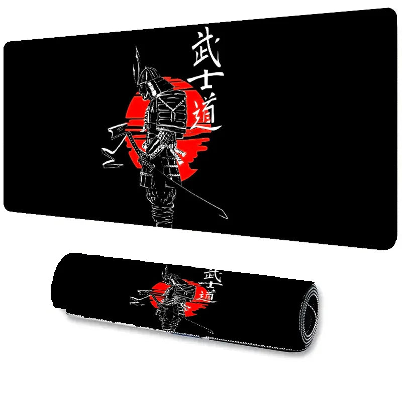 Japanese Sakura Samurai Black Mouse Pad Game Player Table Pad Anti-Slip Red Bushido Large Size Computer Game Player