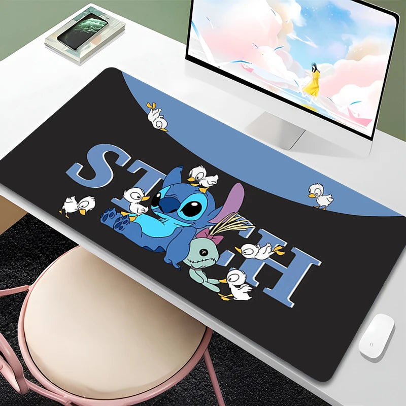Mouse Pad Anime Green Plants Kawaii Mousepad PC Cartoon Stitch HD Print XXL Desk Mat Laptop Cute Gaming Accessories Keyboard Pad