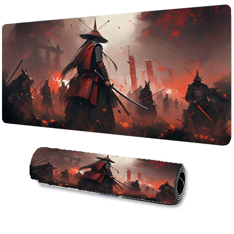 Japanese Sakura Samurai Black Mouse Pad Game Player Table Pad Anti-Slip Red Bushido Large Size Computer Game Player