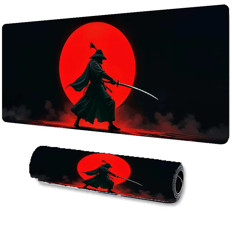 Japanese Sakura Samurai Black Mouse Pad Game Player Table Pad Anti-Slip Red Bushido Large Size Computer Game Player