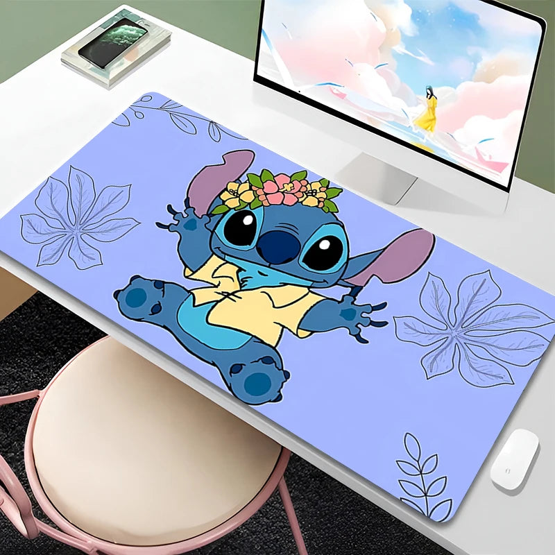 Mouse Pad Anime Green Plants Kawaii Mousepad PC Cartoon Stitch HD Print XXL Desk Mat Laptop Cute Gaming Accessories Keyboard Pad
