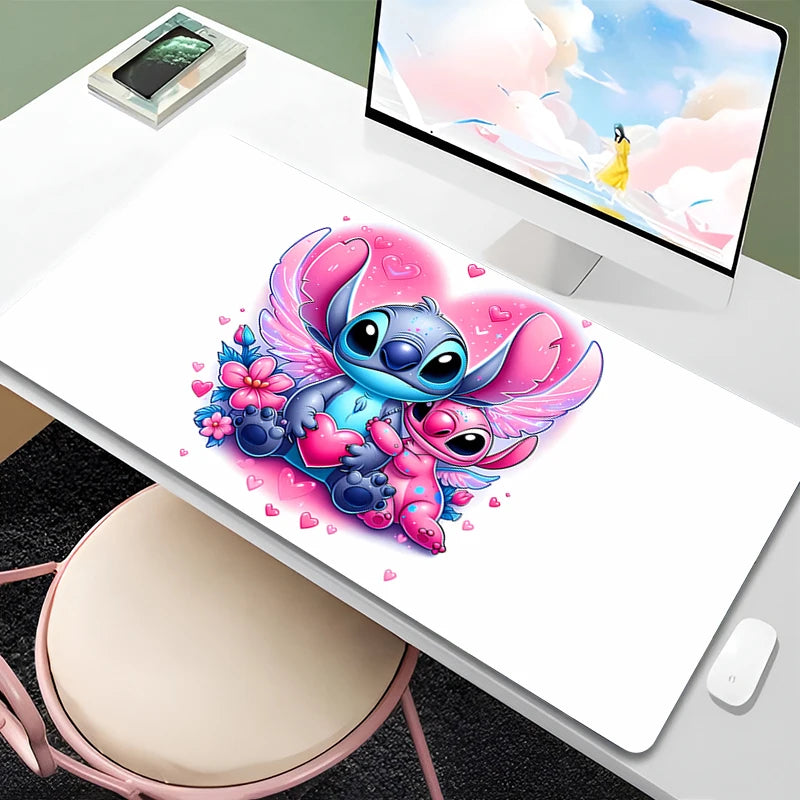 Mouse Pad Anime Green Plants Kawaii Mousepad PC Cartoon Stitch HD Print XXL Desk Mat Laptop Cute Gaming Accessories Keyboard Pad