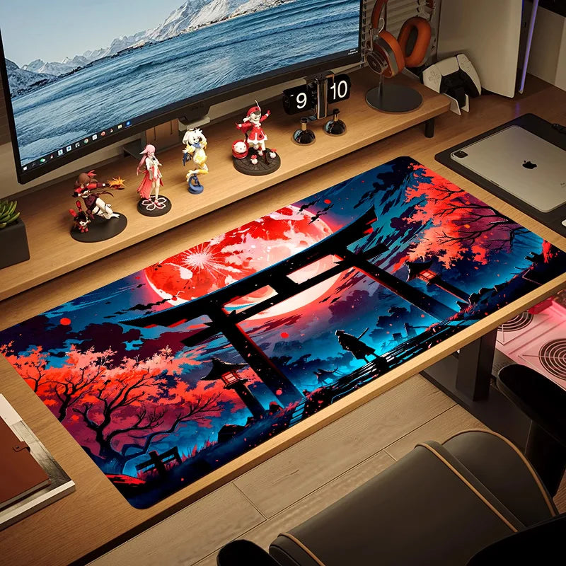 Japanese Sakura Samurai Black Mouse Pad Game Player Table Pad Anti-Slip Red Bushido Large Size Computer Game Player