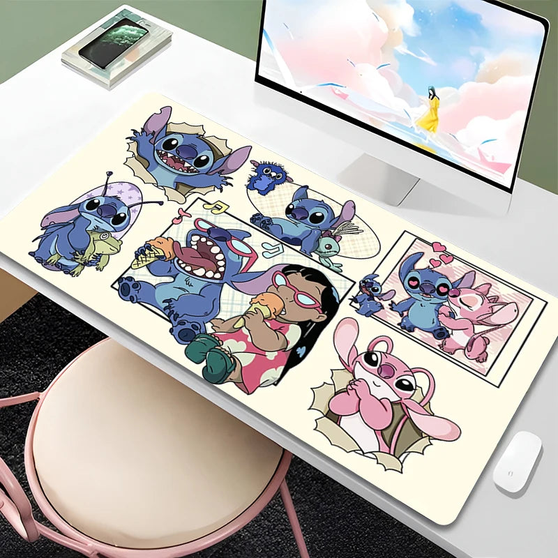 Mouse Pad Anime Green Plants Kawaii Mousepad PC Cartoon Stitch HD Print XXL Desk Mat Laptop Cute Gaming Accessories Keyboard Pad