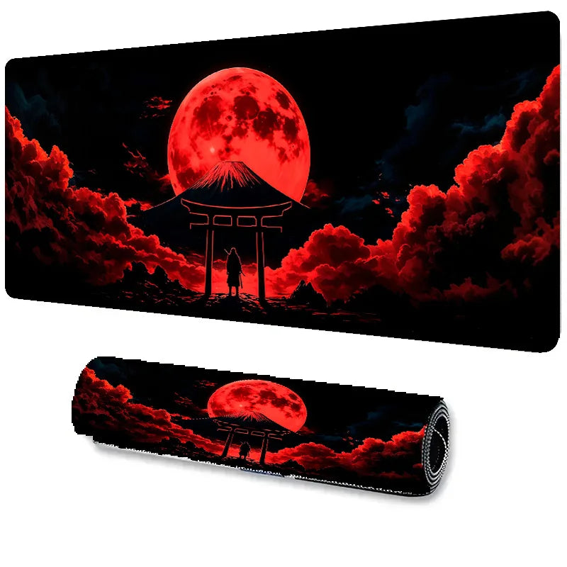 Japanese Sakura Samurai Black Mouse Pad Game Player Table Pad Anti-Slip Red Bushido Large Size Computer Game Player