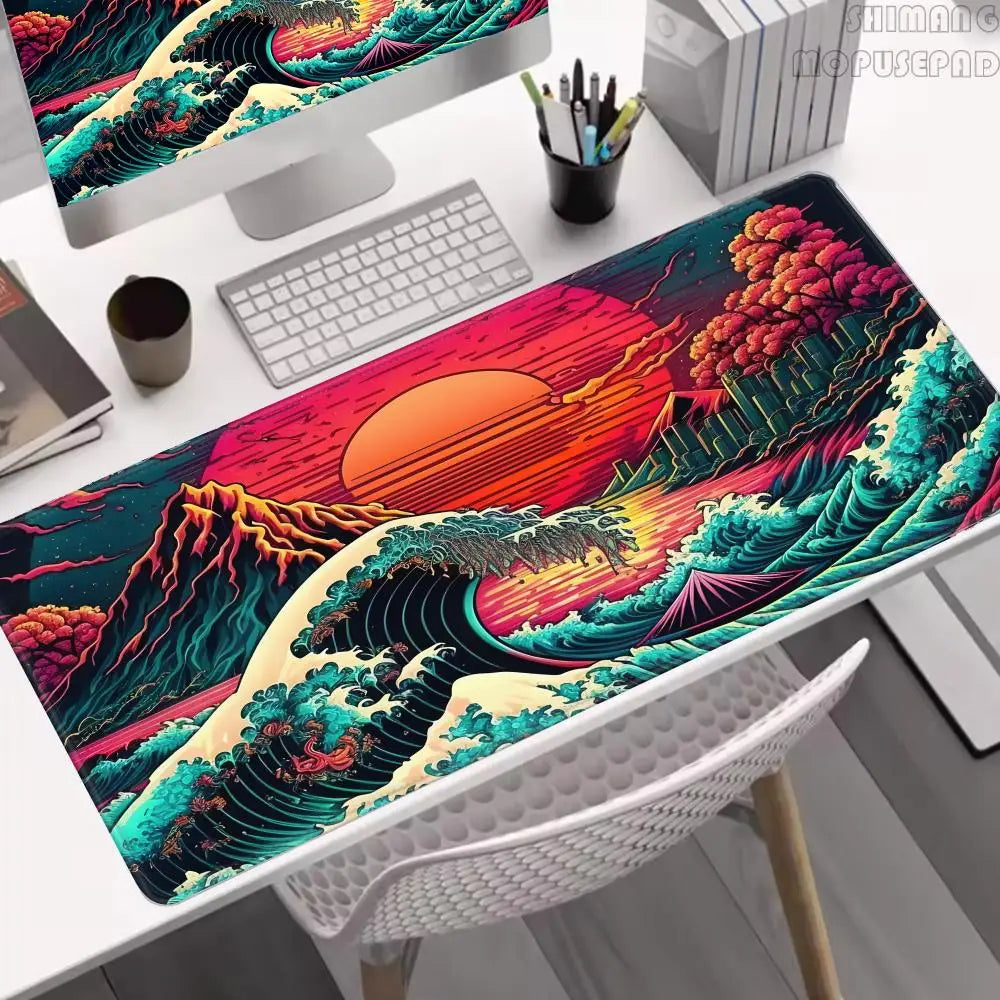 The Great Wave Off Kanagawa Black Gaming Mouse Pad Cushions Non-slip Pad Pad on The Table Carpet Gamepad Desk Gadget Mouse Mat