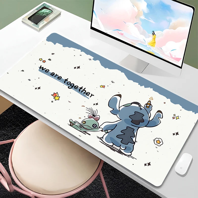 Mouse Pad Anime Green Plants Kawaii Mousepad PC Cartoon Stitch HD Print XXL Desk Mat Laptop Cute Gaming Accessories Keyboard Pad