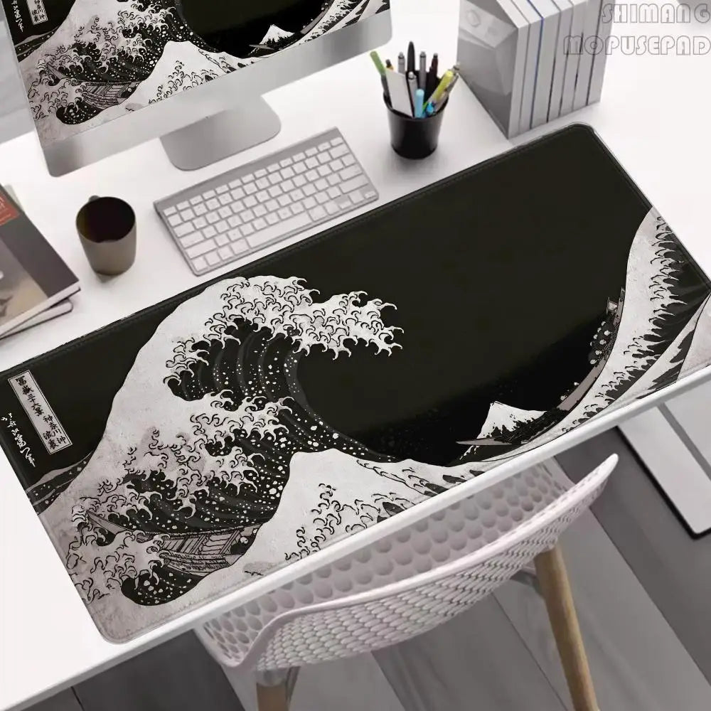 The Great Wave Off Kanagawa Black Gaming Mouse Pad Cushions Non-slip Pad Pad on The Table Carpet Gamepad Desk Gadget Mouse Mat